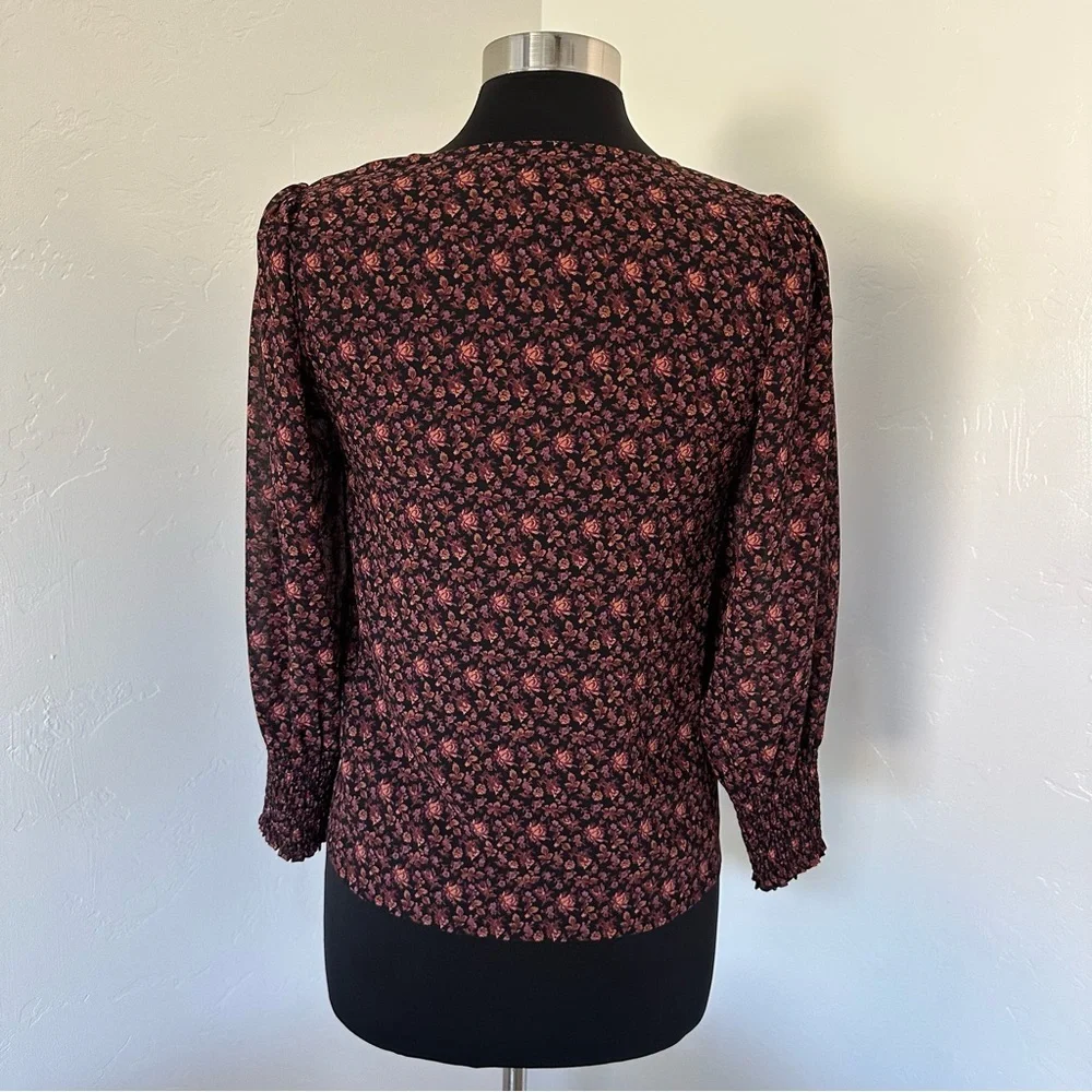 Madewell Georgette Smocked Cuff Button Front Top In Orchid Floral Blouse Size 2 - Picture 10 of 14